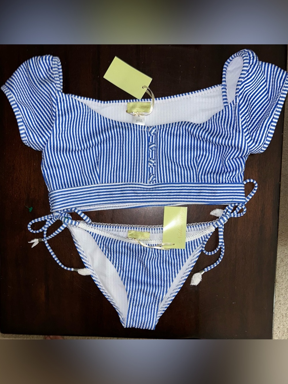 NWT Noblesse Oblige Seersucker Bikini 2-Piece Swimsuit Womens Medium